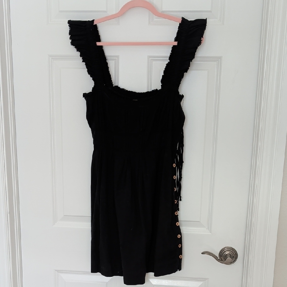 Free People Black Mini Dress with Button Detail